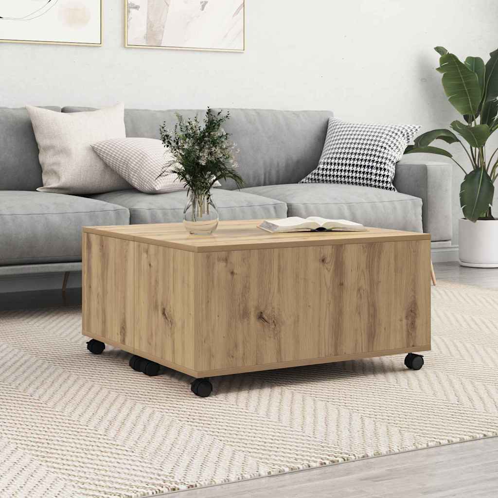 vidaXL Stolik kawowy z szufladą Dąb rzemieślniczy 75 x 75 x 38 cm