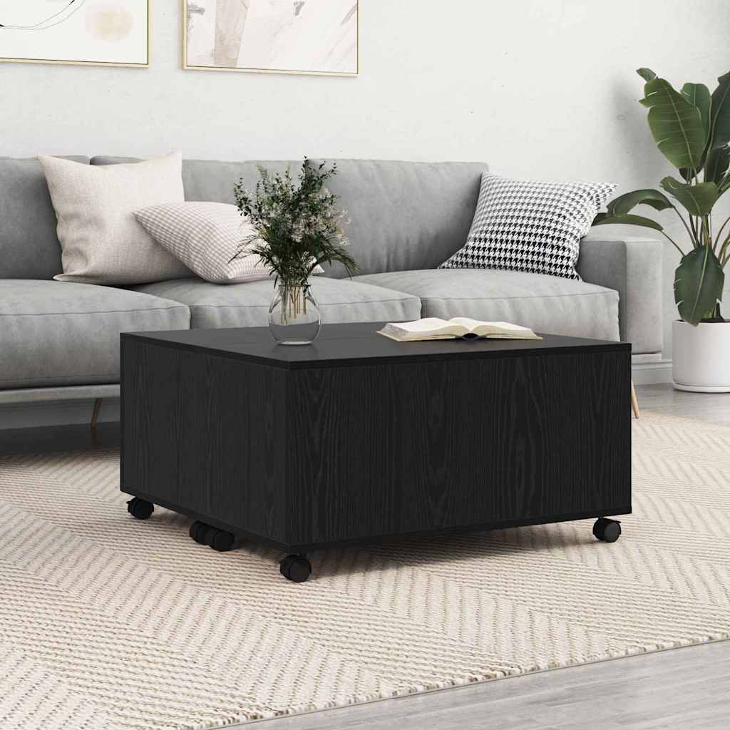 vidaXL Stolik kawowy z szufladą Czarny Dąb 75 x 75 x 38 cm