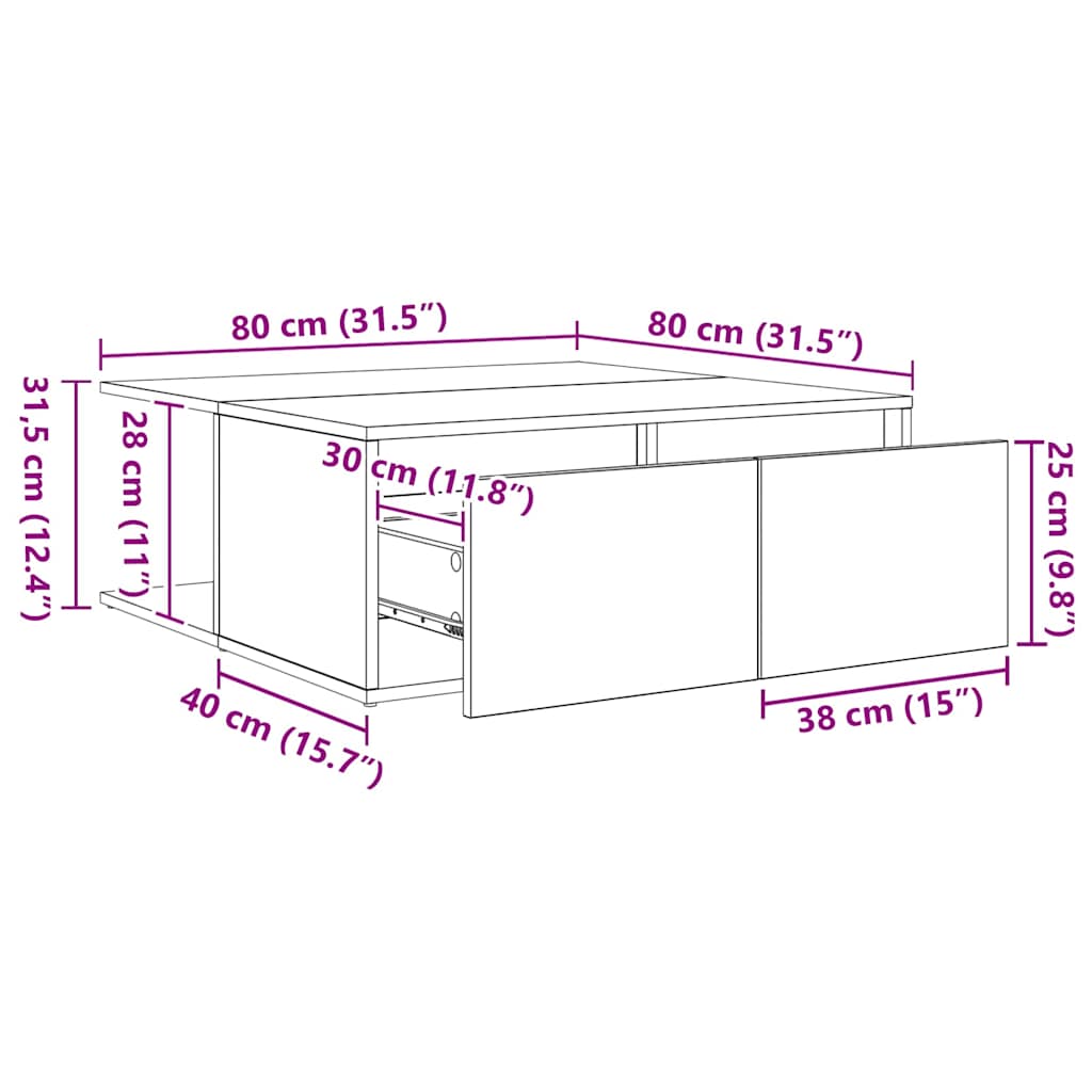 vidaXL Stolik kawowy z szufladą Stare drewno 80 x 80 x 31 cm