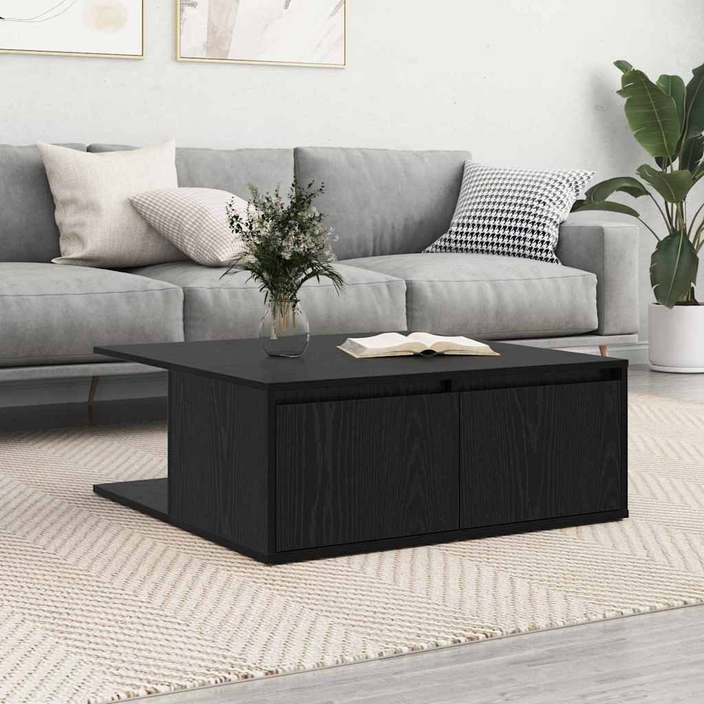 vidaXL Stolik kawowy z szufladą Czarny dąb 80 x 80 x 31 cm