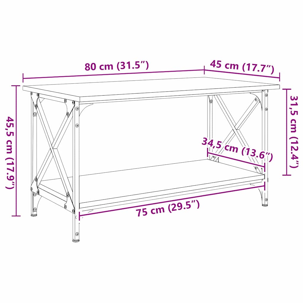 vidaXL Stolik kawowy Czarny dąb 80 x 45 x 45.5 cm