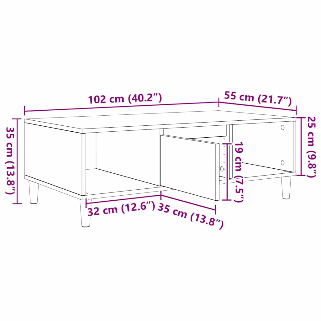 vidaXL Stolik kawowy Dąb wędzony 102 x 55 x 35 cm