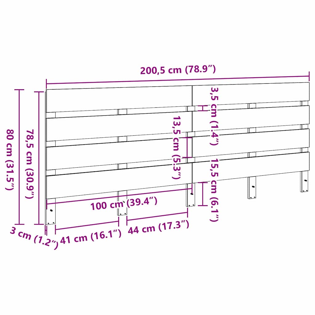 vidaXL Zagłówek Woskowy Brąz 200,5 x 3 x 80 cm Lite drewno sosnowe