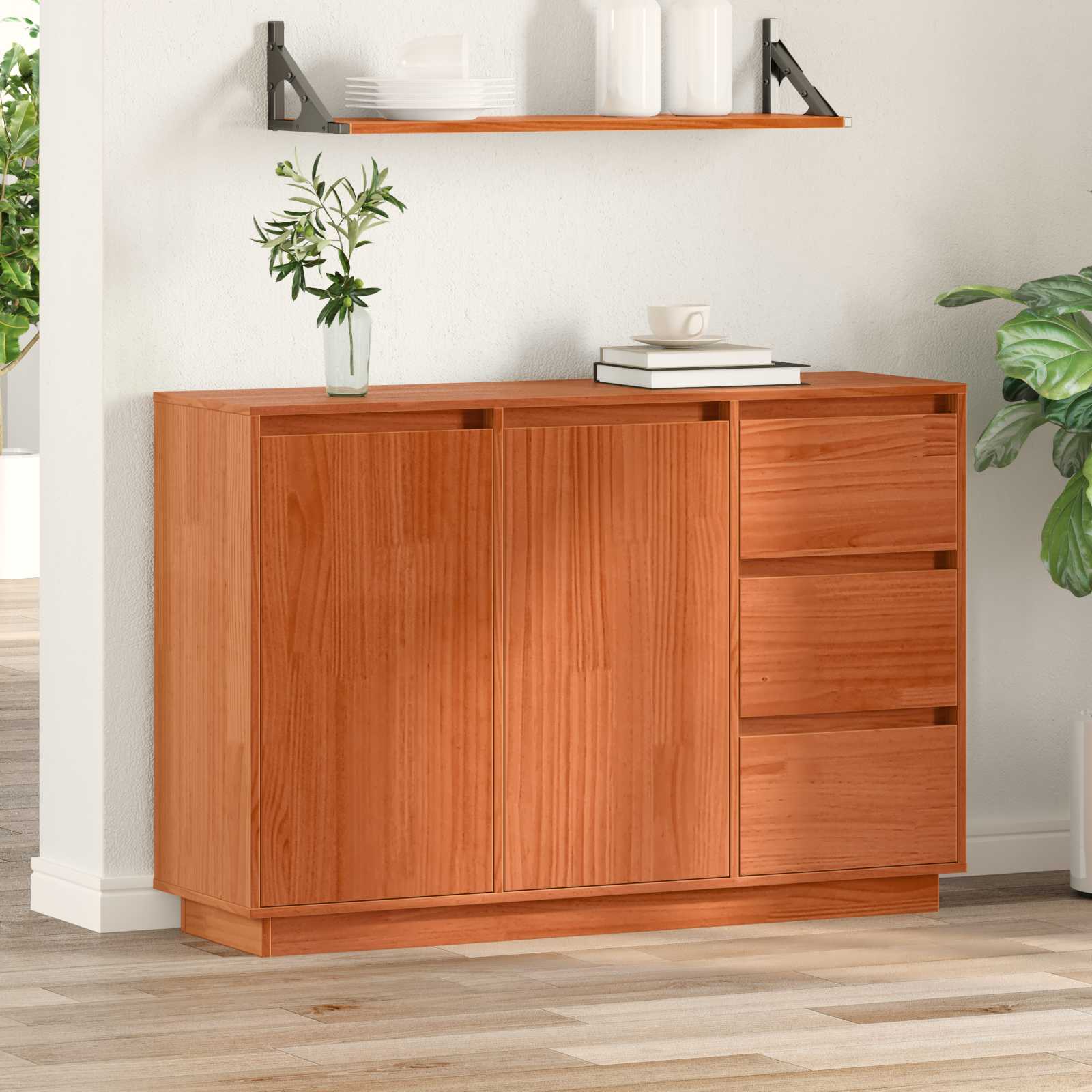 vidaXL Bufet Brązowy dąb 111 x 34 x 75 cm Lite drewno sosnowe