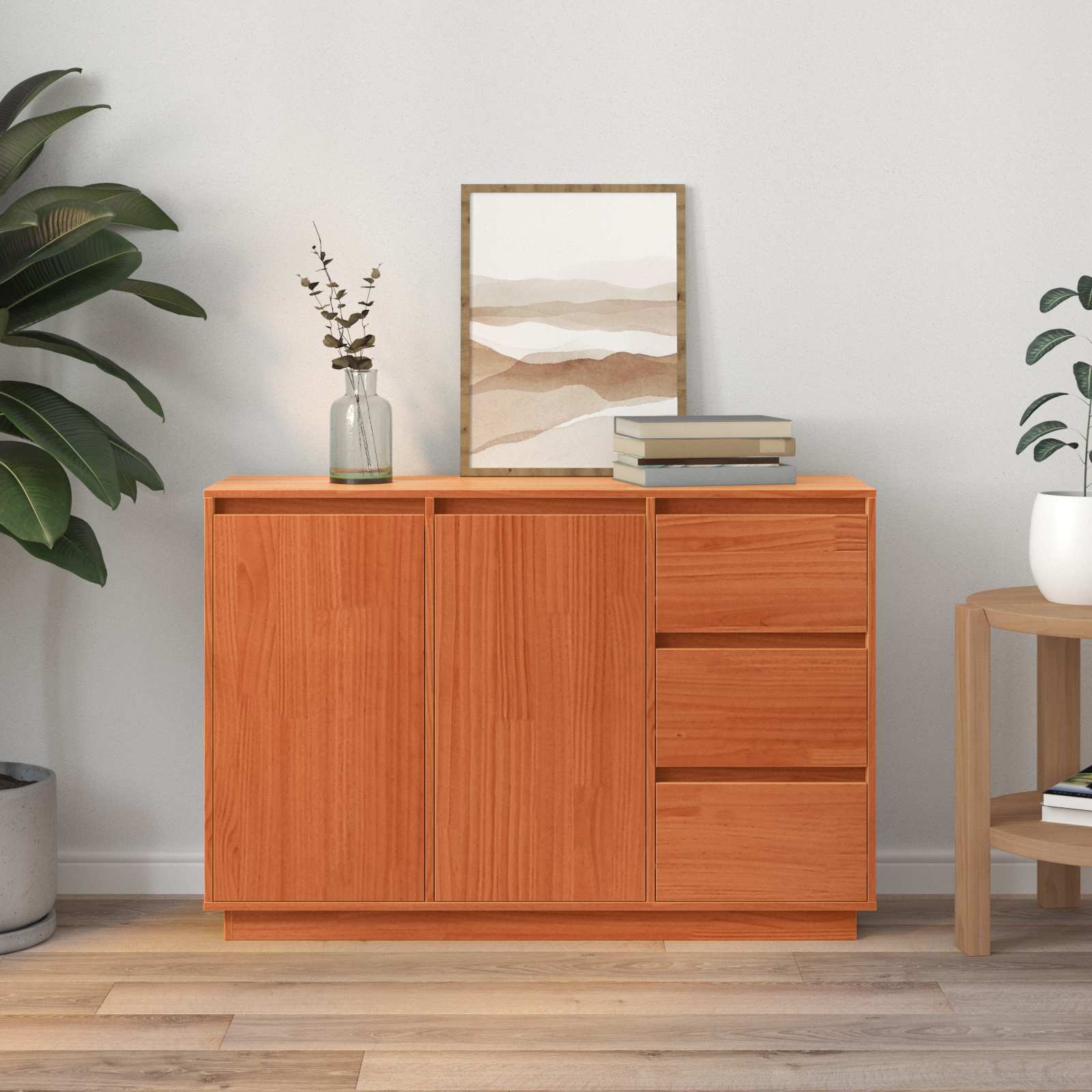 vidaXL Bufet Brązowy dąb 111 x 34 x 75 cm Lite drewno sosnowe