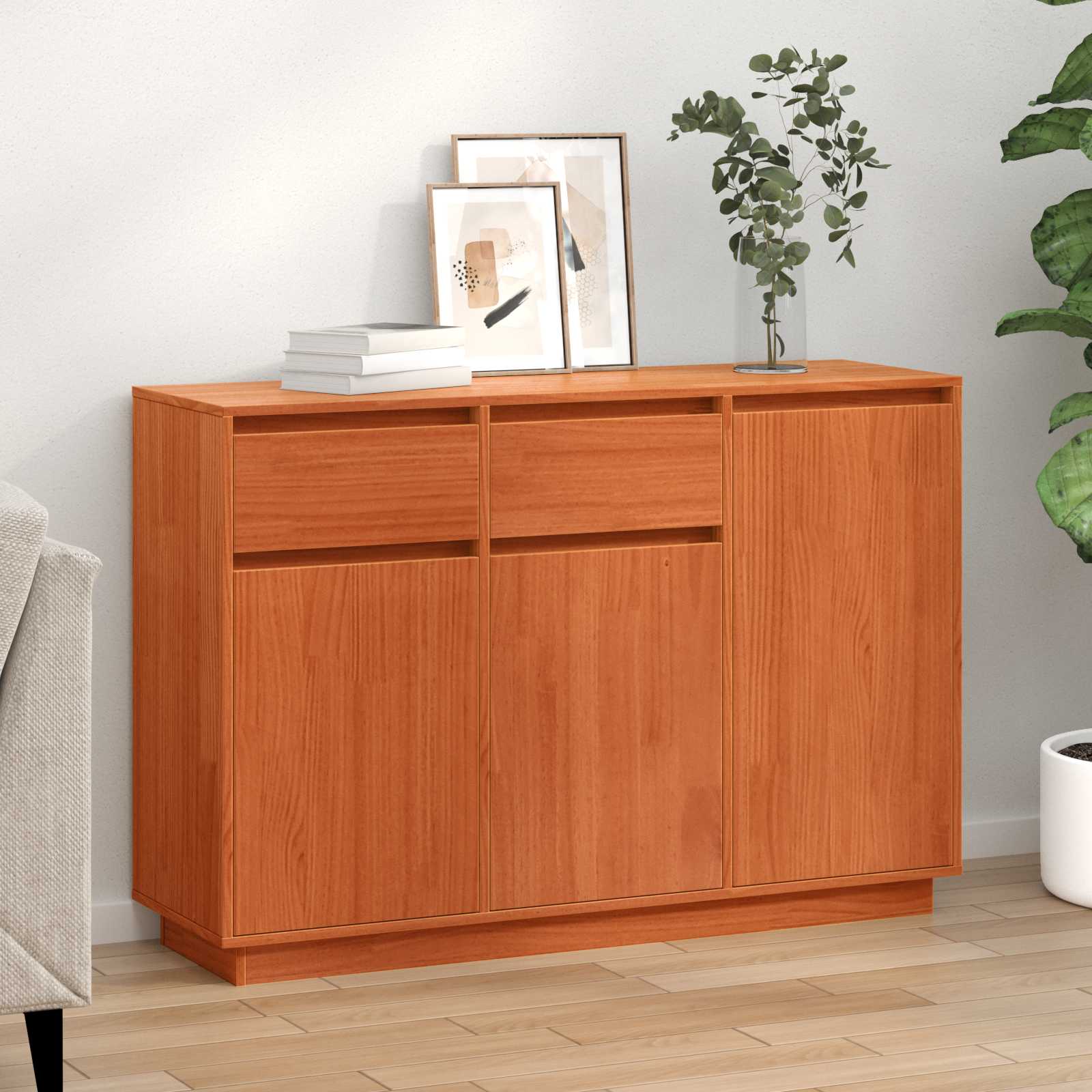 vidaXL Bufet Woskowy Brąz 110 x 34 x 75 cm Lite drewno sosnowe