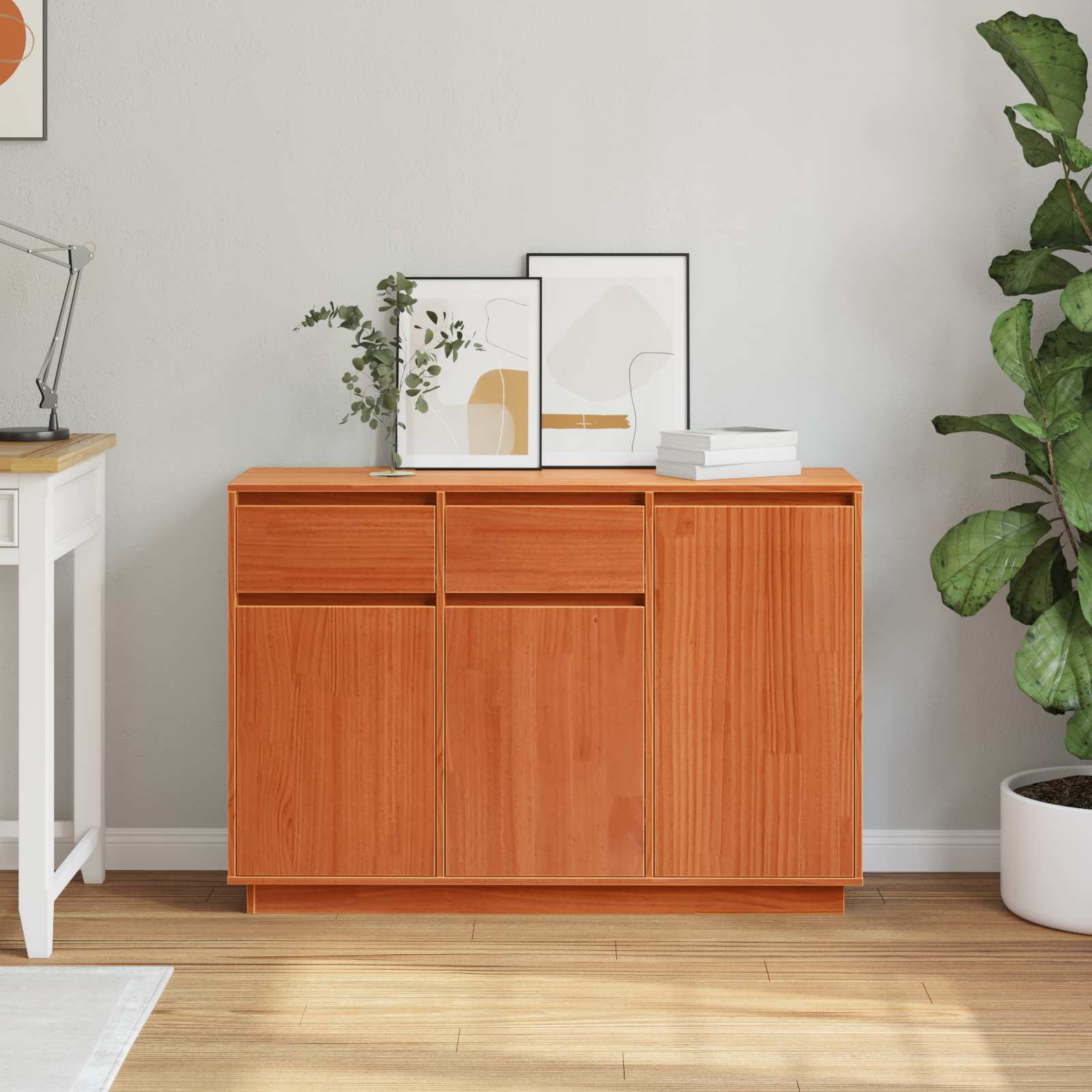 vidaXL Bufet Woskowy Brąz 110 x 34 x 75 cm Lite drewno sosnowe