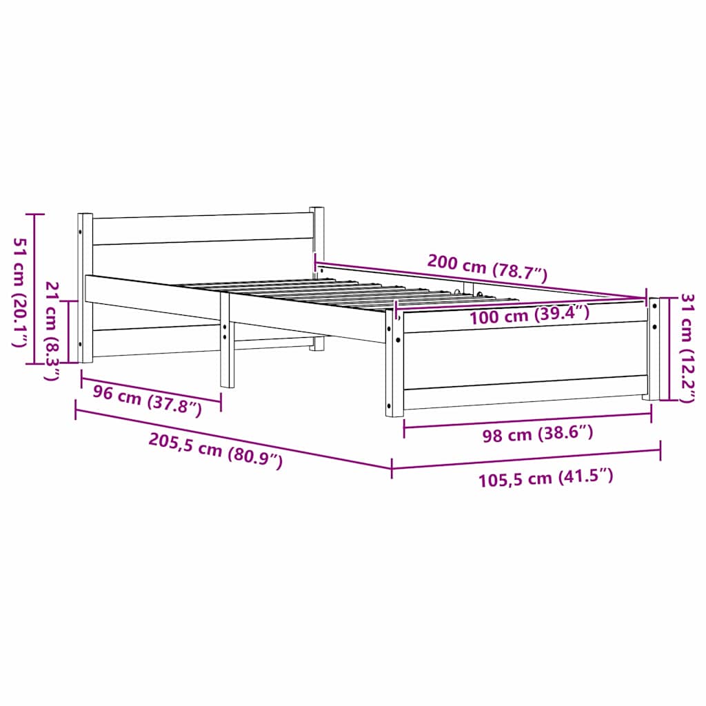 vidaXL Ramka łóżka Z zagłówkiem Woskowy Brąz 205,5 x 105,5 x 51 cm