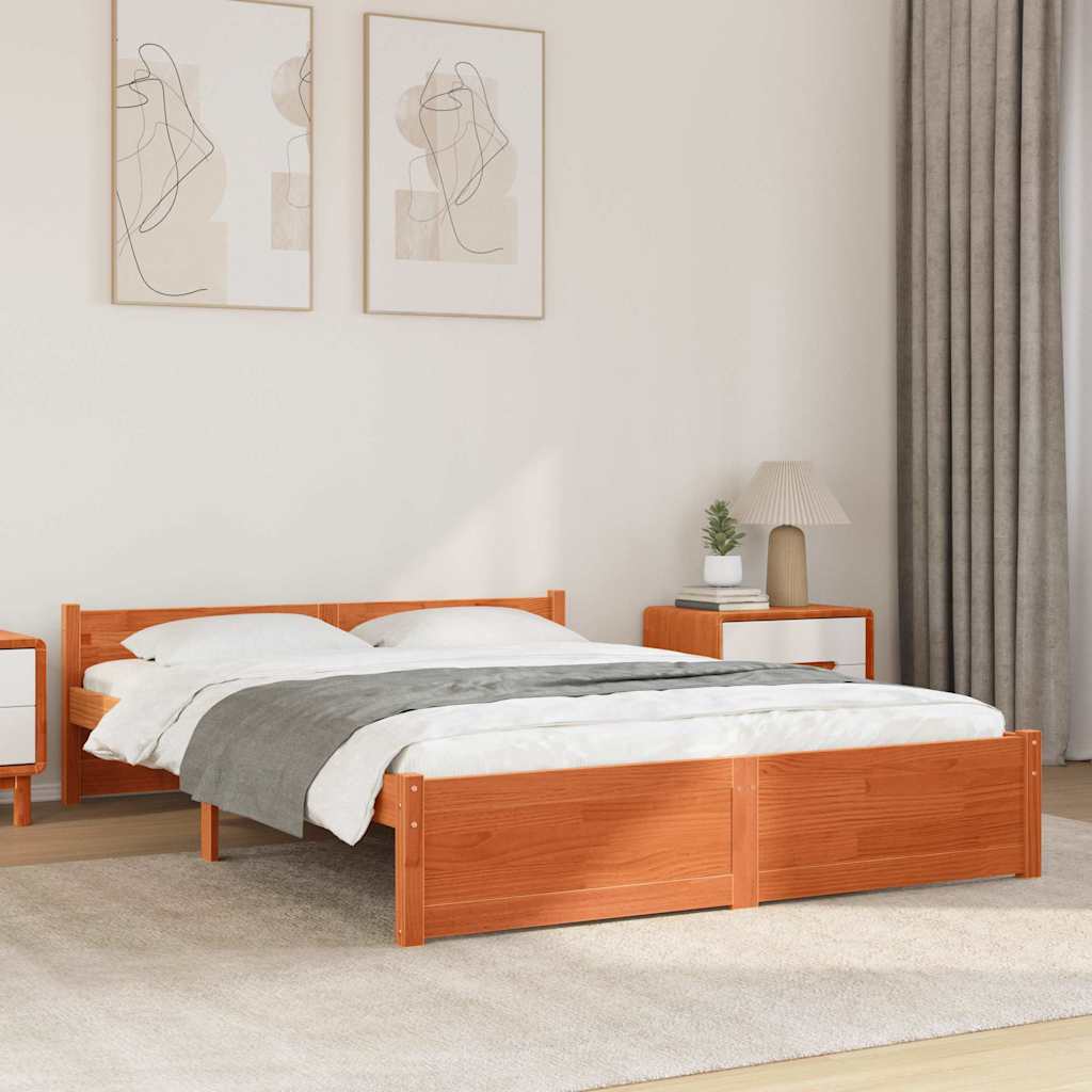 vidaXL Ramka łóżka Z zagłówkiem Woskowy Brąz 205,5 x 145,5 x 51 cm