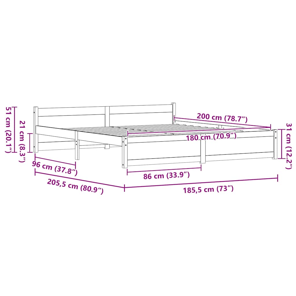 vidaXL Ramka łóżka Z zagłówkiem Woskowy Brąz 205,5 x 185,5 x 51 cm