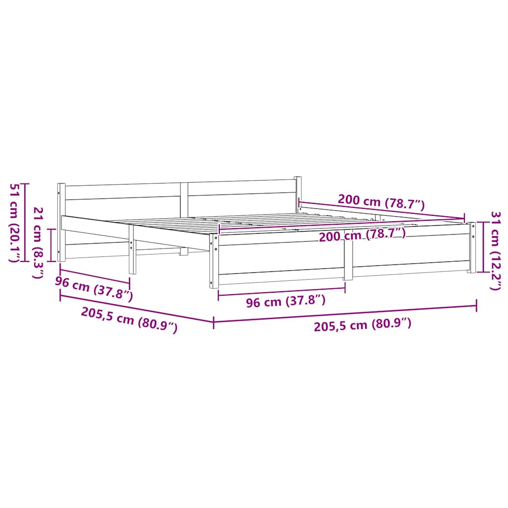 vidaXL Ramka łóżka Z zagłówkiem Woskowy Brąz 205,5 x 205,5 x 51 cm