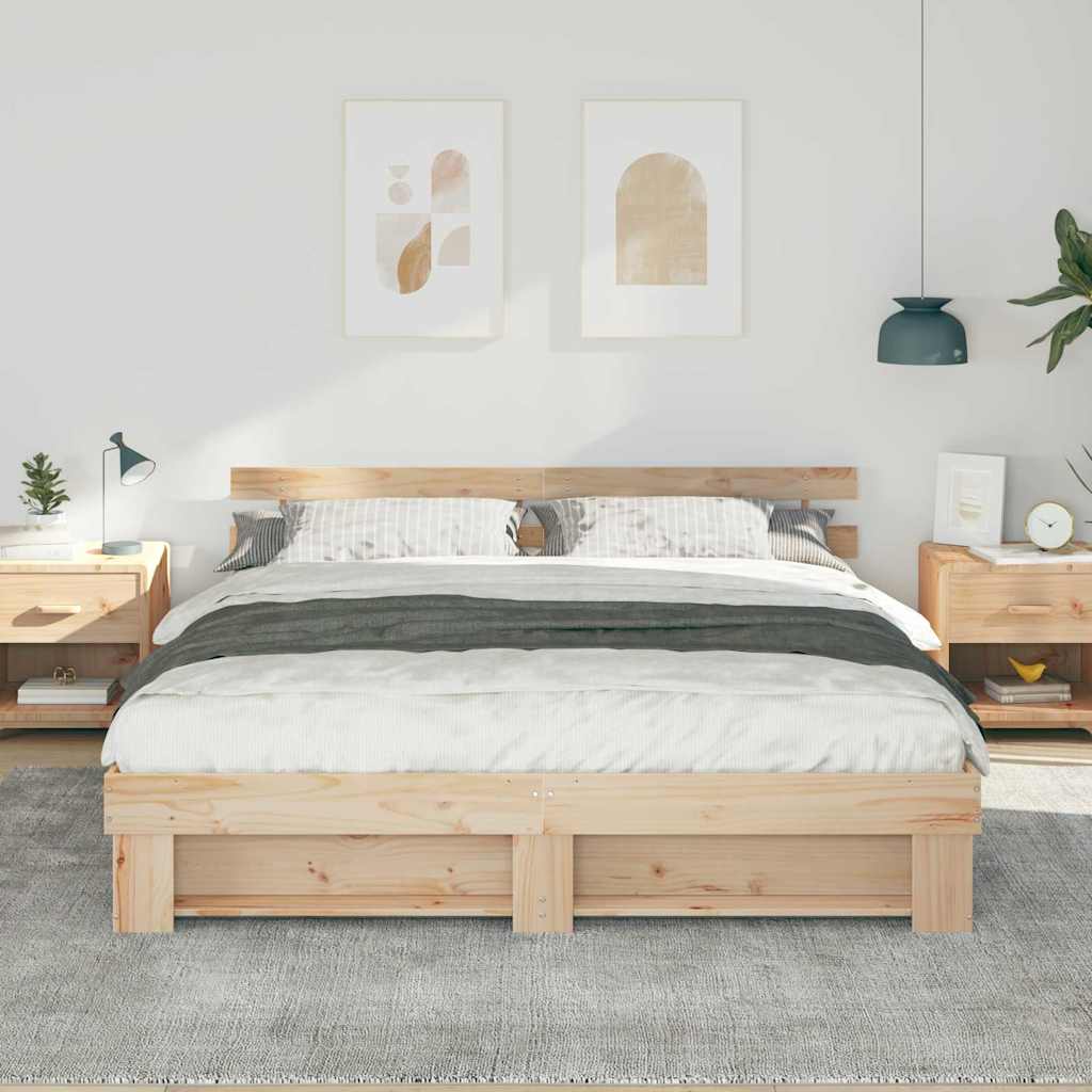 vidaXL Ramka łóżka Brązowy 200 x 200 cm Lite drewno sosnowe