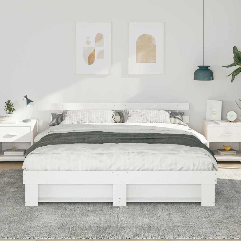 vidaXL Ramka łóżka Z zagłówkiem Biały 200 x 200 cm Lite drewno sosnowe