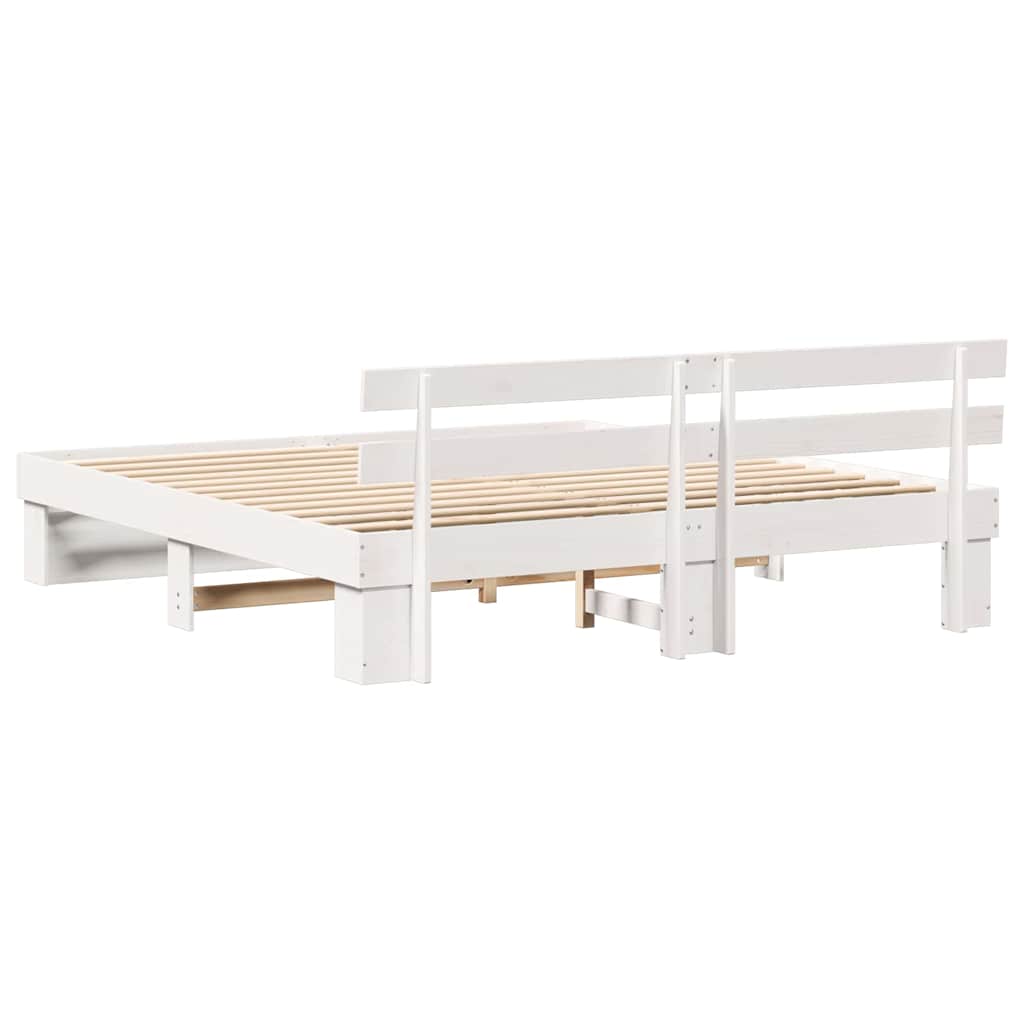 vidaXL Ramka łóżka Z zagłówkiem Biały 200 x 200 cm Lite drewno sosnowe