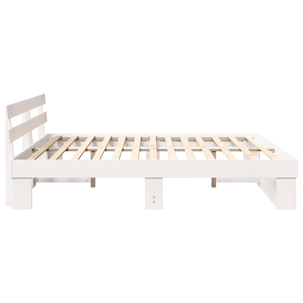 vidaXL Ramka łóżka Z zagłówkiem Biały 200 x 200 cm Lite drewno sosnowe