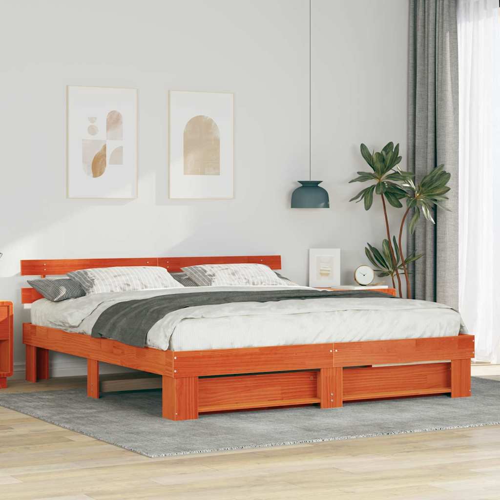 vidaXL Ramka łóżka Brązowy 200 x 200 cm Lite drewno sosnowe