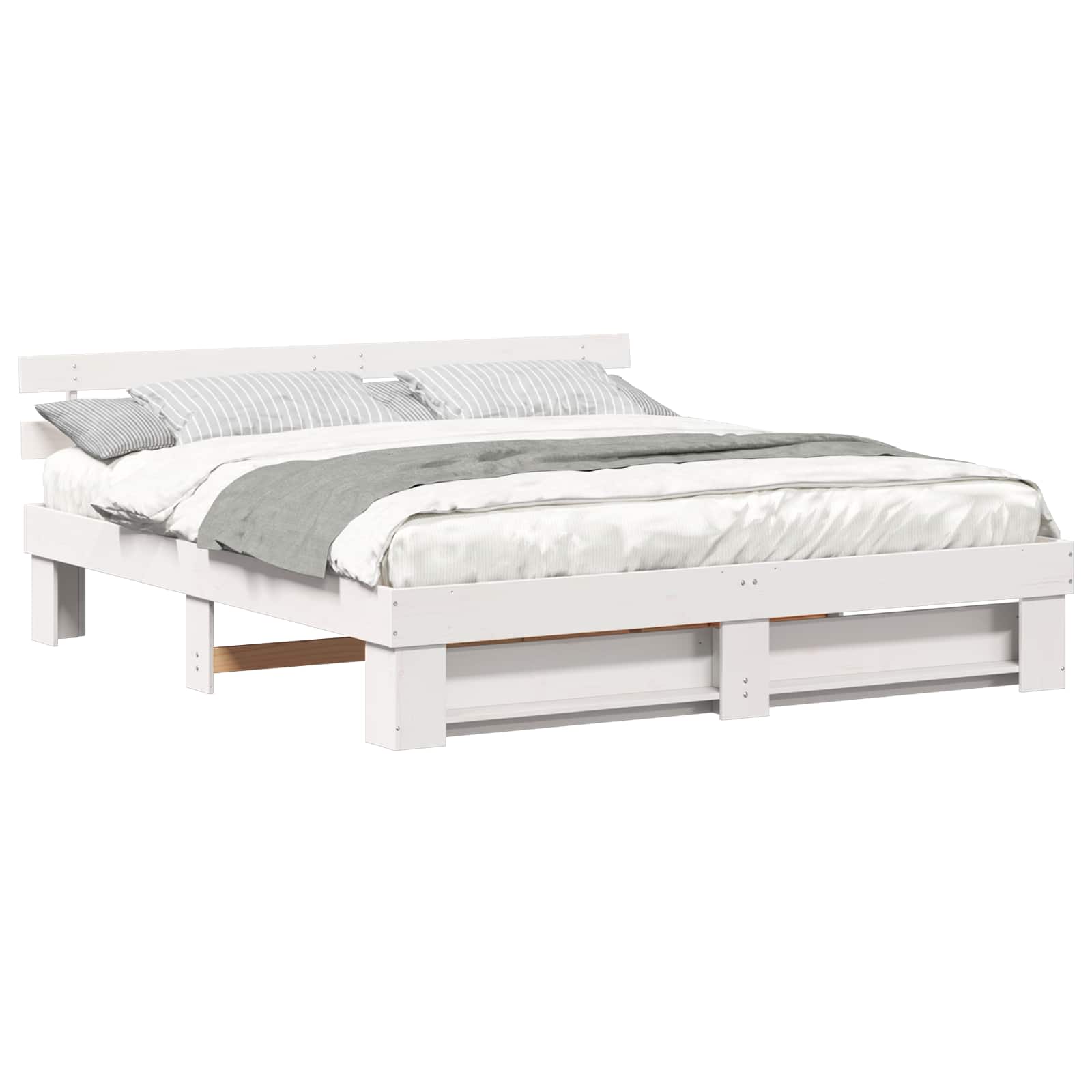 vidaXL Ramka łóżka Z zagłówkiem Biały 180 x 200 cm Lite drewno sosnowe