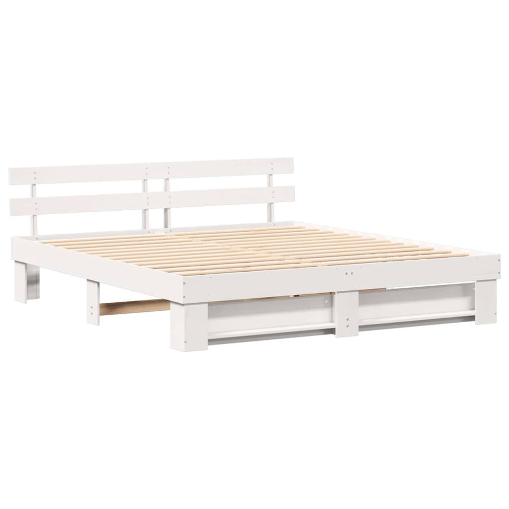 vidaXL Ramka łóżka Z zagłówkiem Biały 180 x 200 cm Lite drewno sosnowe