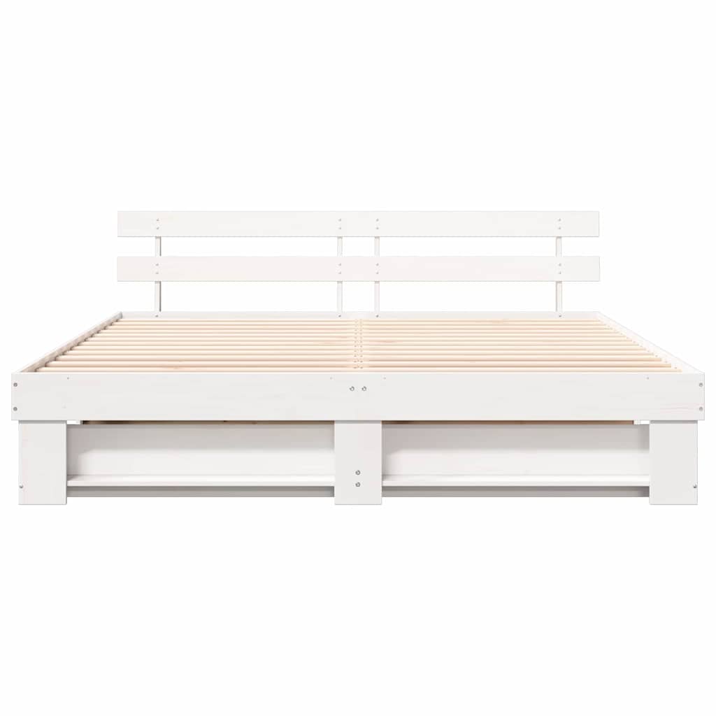 vidaXL Ramka łóżka Z zagłówkiem Biały 180 x 200 cm Lite drewno sosnowe
