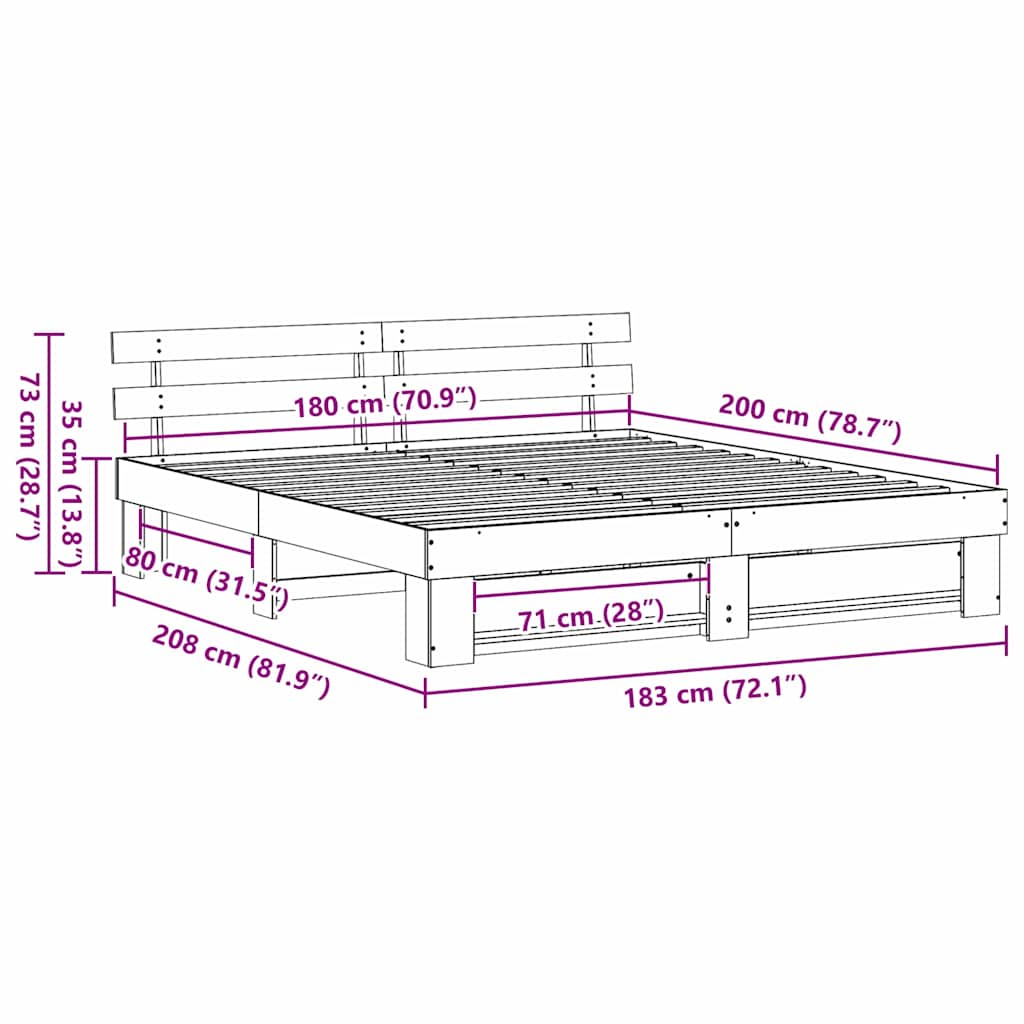 vidaXL Ramka łóżka Brązowy 180 x 200 cm Lite drewno sosnowe