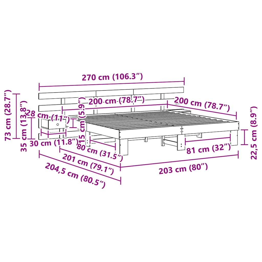 vidaXL Ramka łóżka Brązowy 200 x 200 cm Lite drewno sosnowe
