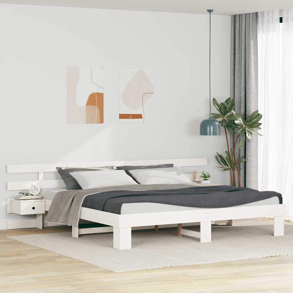vidaXL Ramka łóżka Z zagłówkiem Biały 200 x 200 cm Lite drewno sosnowe