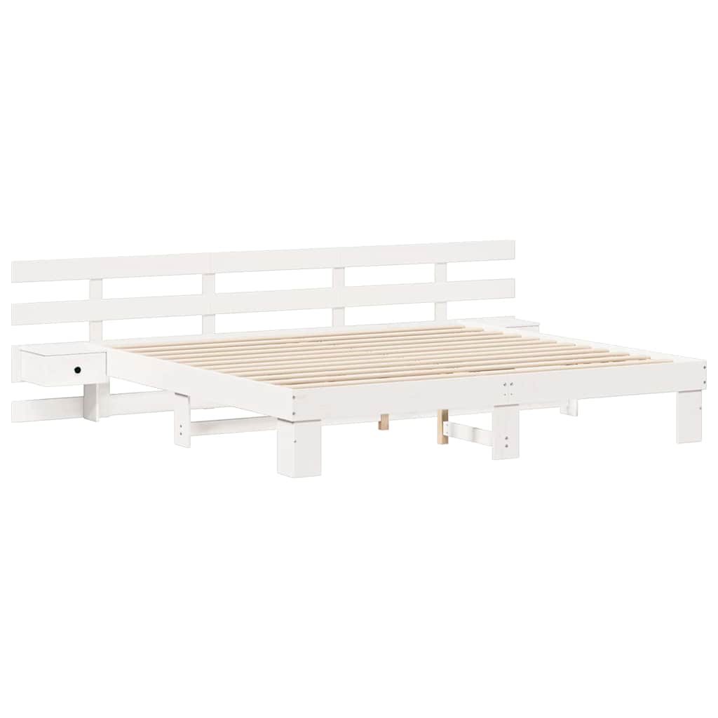 vidaXL Ramka łóżka Z zagłówkiem Biały 200 x 200 cm Lite drewno sosnowe