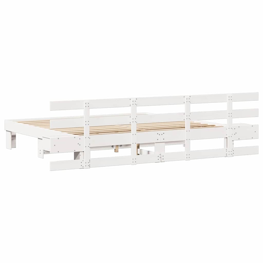 vidaXL Ramka łóżka Z zagłówkiem Biały 200 x 200 cm Lite drewno sosnowe