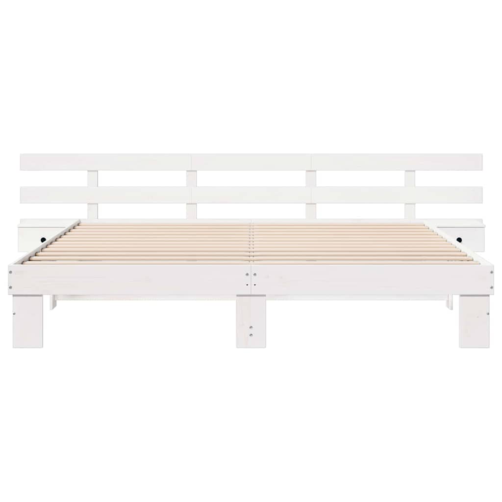 vidaXL Ramka łóżka Z zagłówkiem Biały 200 x 200 cm Lite drewno sosnowe
