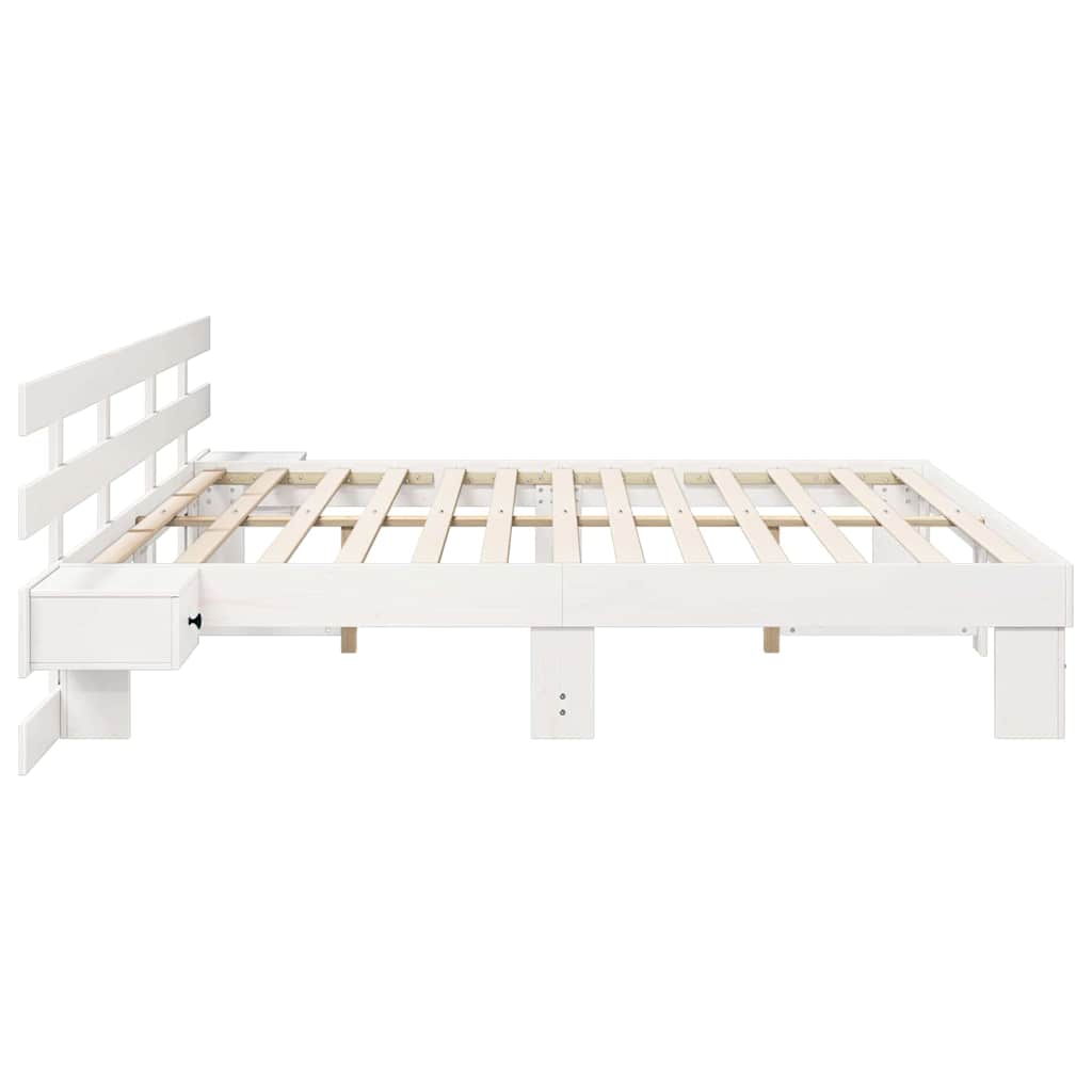vidaXL Ramka łóżka Z zagłówkiem Biały 200 x 200 cm Lite drewno sosnowe