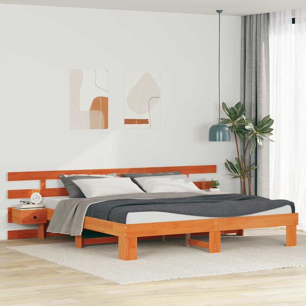 vidaXL Ramka łóżka Brązowy 200 x 200 cm Lite drewno sosnowe