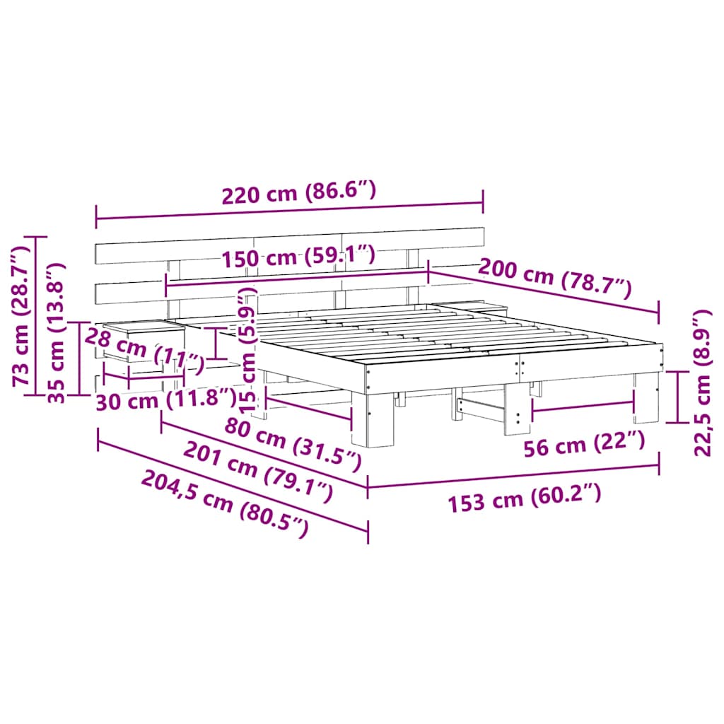 vidaXL Ramka łóżka Brązowy 150 x 200 cm Lite drewno sosnowe