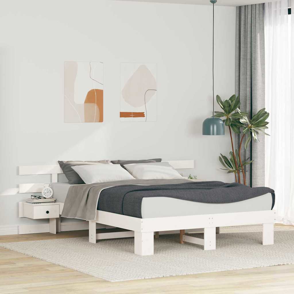 vidaXL Ramka łóżka Z zagłówkiem Biały 150 x 200 cm Lite drewno sosnowe
