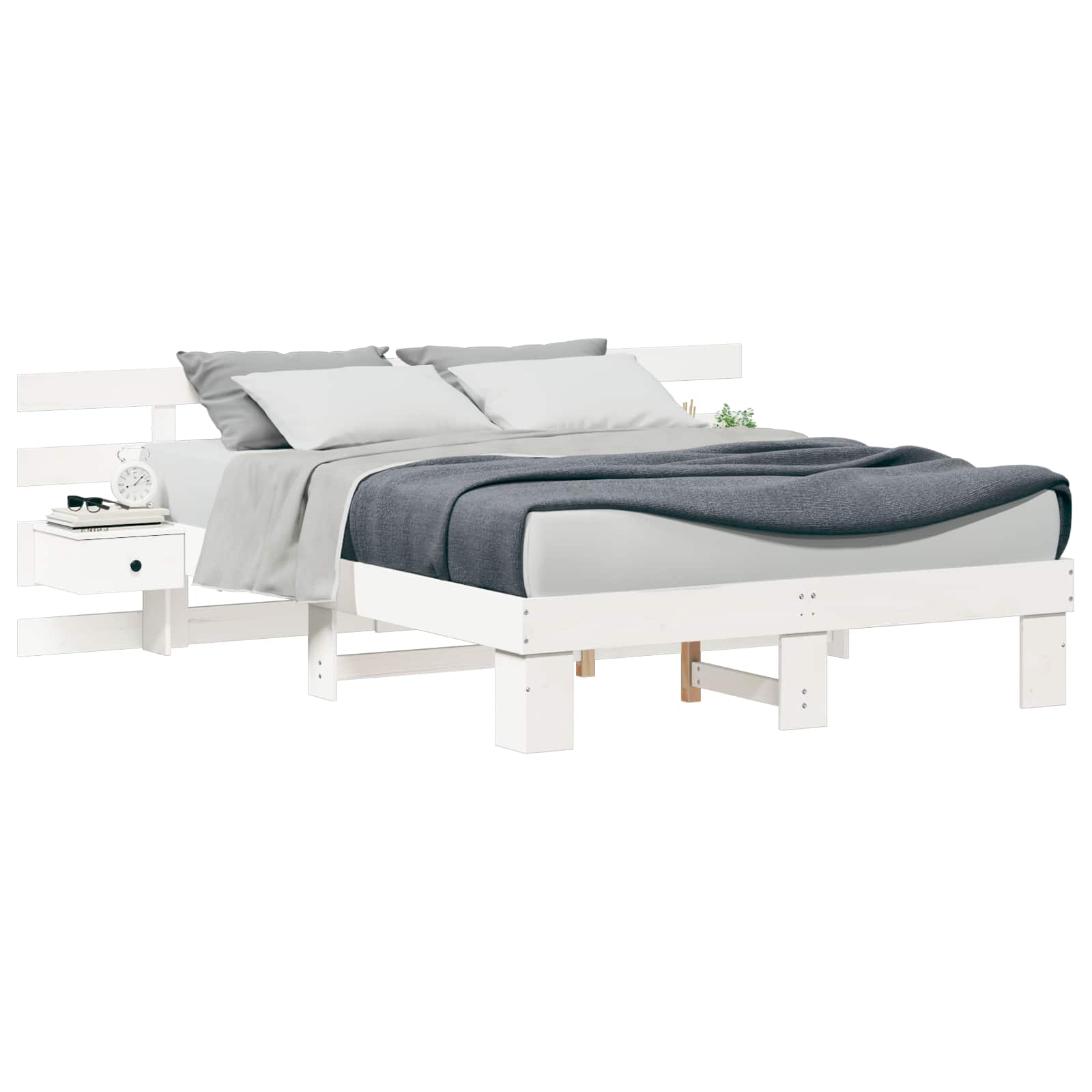 vidaXL Ramka łóżka Z zagłówkiem Biały 150 x 200 cm Lite drewno sosnowe