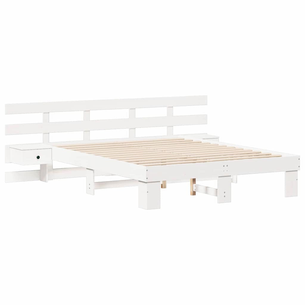 vidaXL Ramka łóżka Z zagłówkiem Biały 150 x 200 cm Lite drewno sosnowe