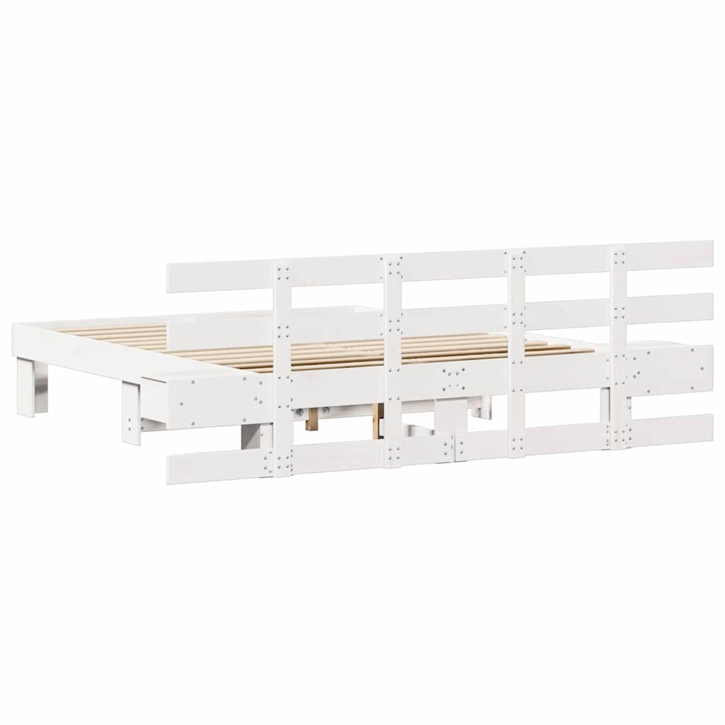 vidaXL Ramka łóżka Z zagłówkiem Biały 150 x 200 cm Lite drewno sosnowe
