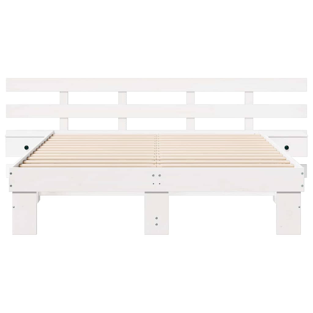 vidaXL Ramka łóżka Z zagłówkiem Biały 150 x 200 cm Lite drewno sosnowe