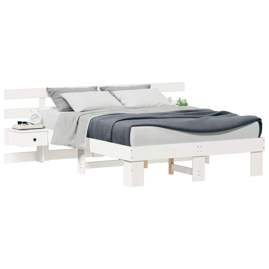 vidaXL Ramka łóżka Z zagłówkiem Biały 135 x 190 cm Lite drewno sosnowe