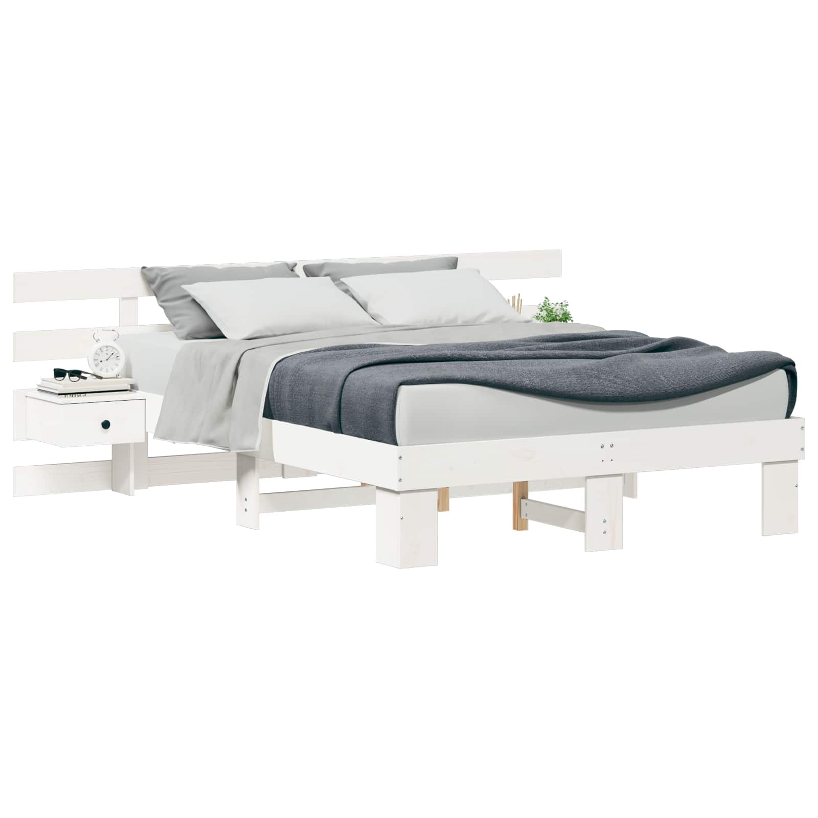 vidaXL Ramka łóżka Z zagłówkiem Biały 135 x 190 cm Lite drewno sosnowe