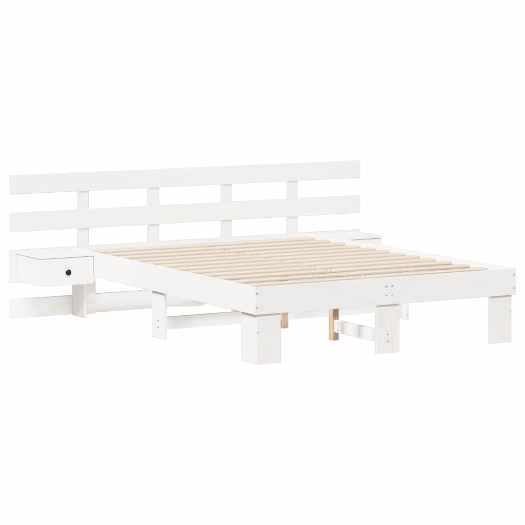 vidaXL Ramka łóżka Z zagłówkiem Biały 135 x 190 cm Lite drewno sosnowe