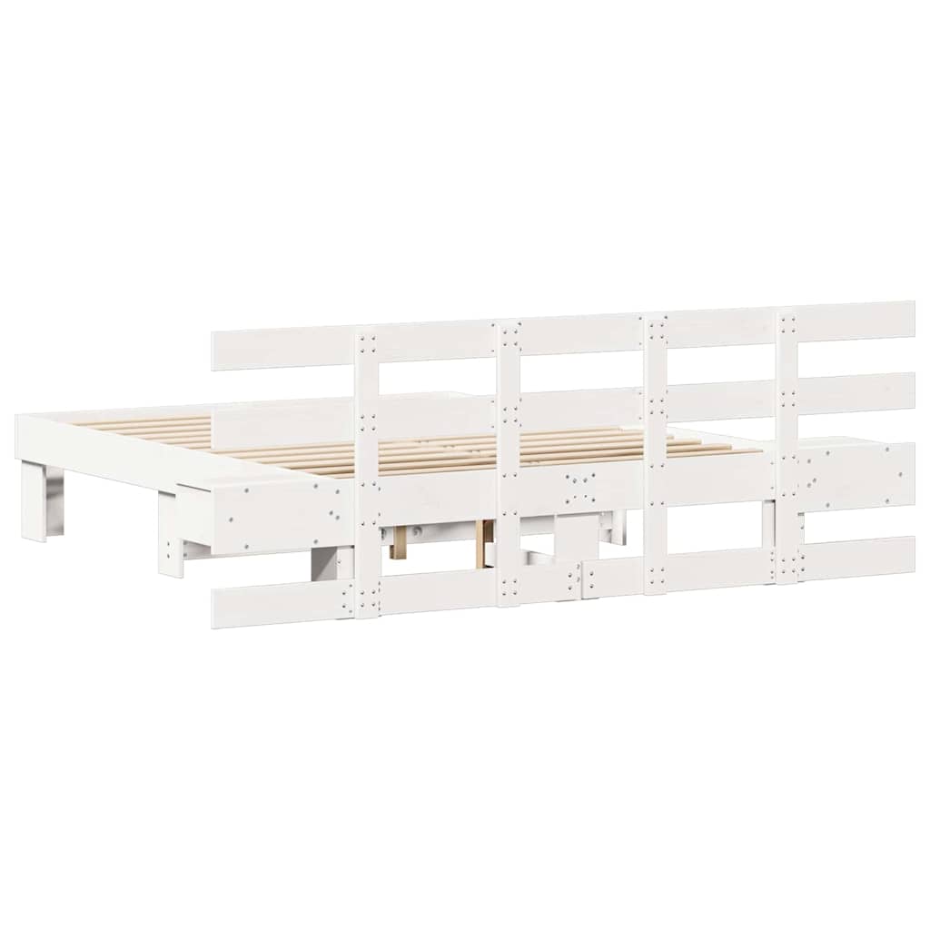 vidaXL Ramka łóżka Z zagłówkiem Biały 135 x 190 cm Lite drewno sosnowe
