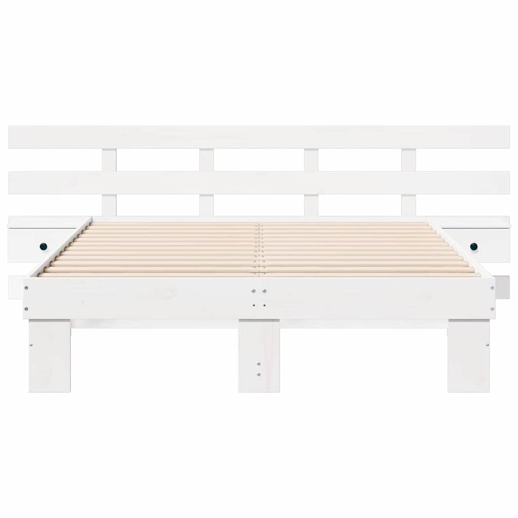 vidaXL Ramka łóżka Z zagłówkiem Biały 135 x 190 cm Lite drewno sosnowe