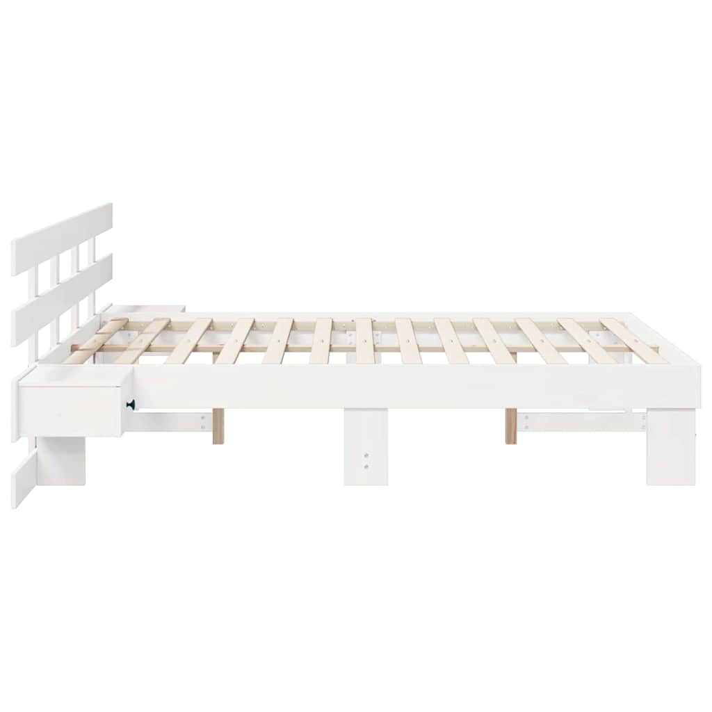 vidaXL Ramka łóżka Z zagłówkiem Biały 135 x 190 cm Lite drewno sosnowe