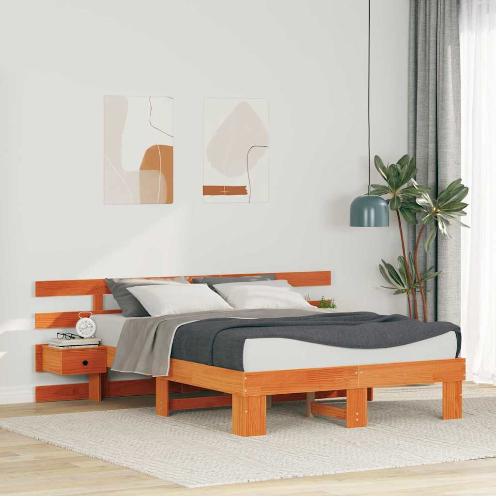 vidaXL Ramka łóżka Brązowy 135 x 190 cm Lite drewno sosnowe
