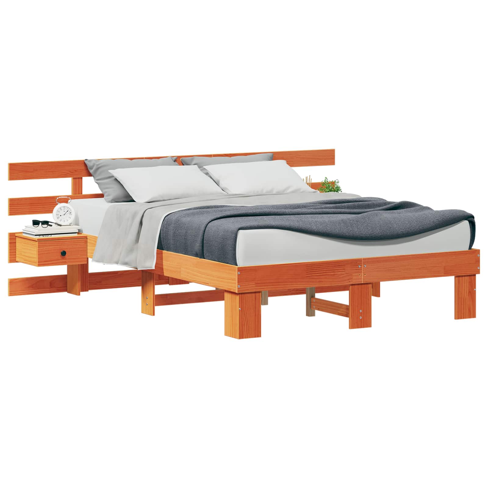 vidaXL Ramka łóżka Brązowy 135 x 190 cm Lite drewno sosnowe