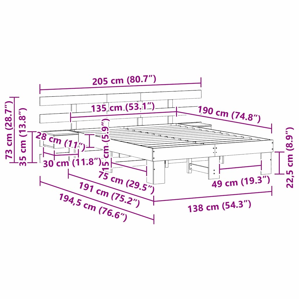 vidaXL Ramka łóżka Brązowy 135 x 190 cm Lite drewno sosnowe