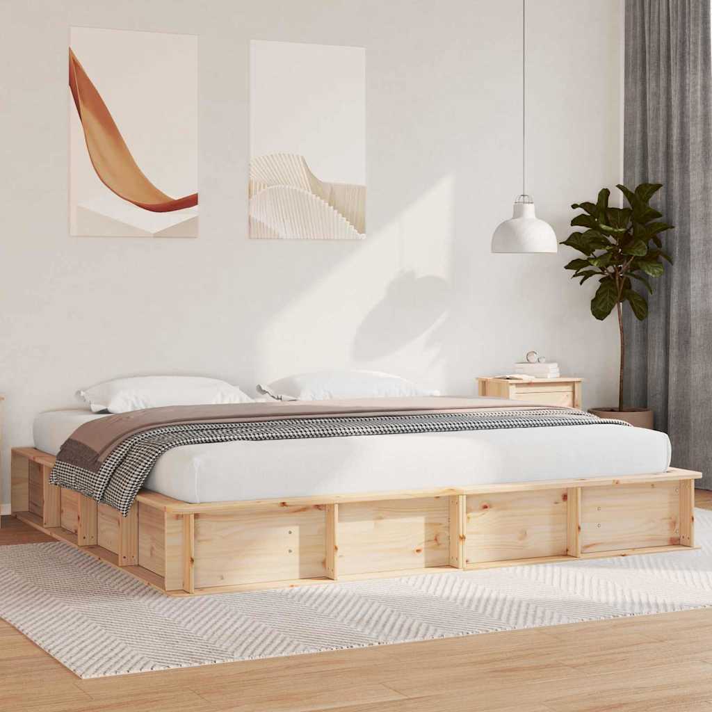 vidaXL Ramka łóżka Brązowy 200 x 200 cm Lite drewno sosnowe