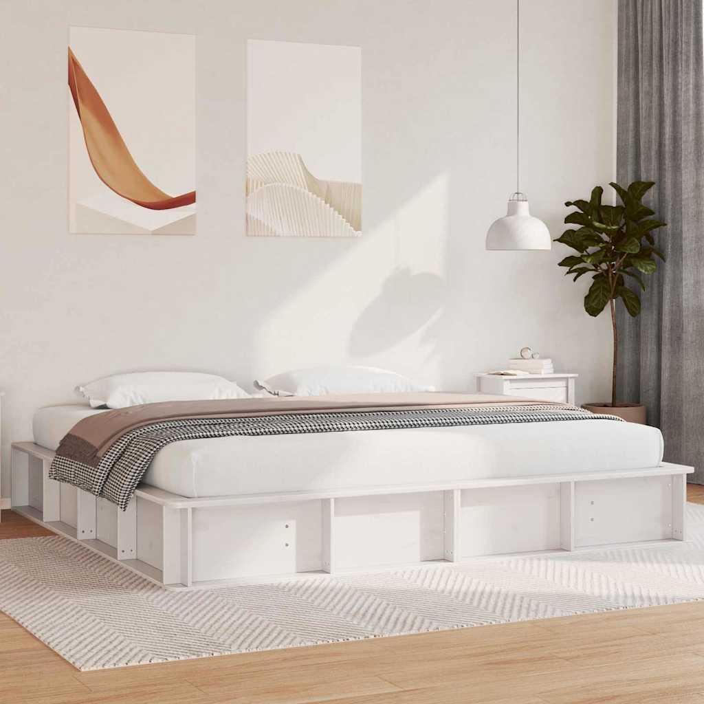 vidaXL Ramka łóżka Biały 200 x 200 cm Lite drewno sosnowe