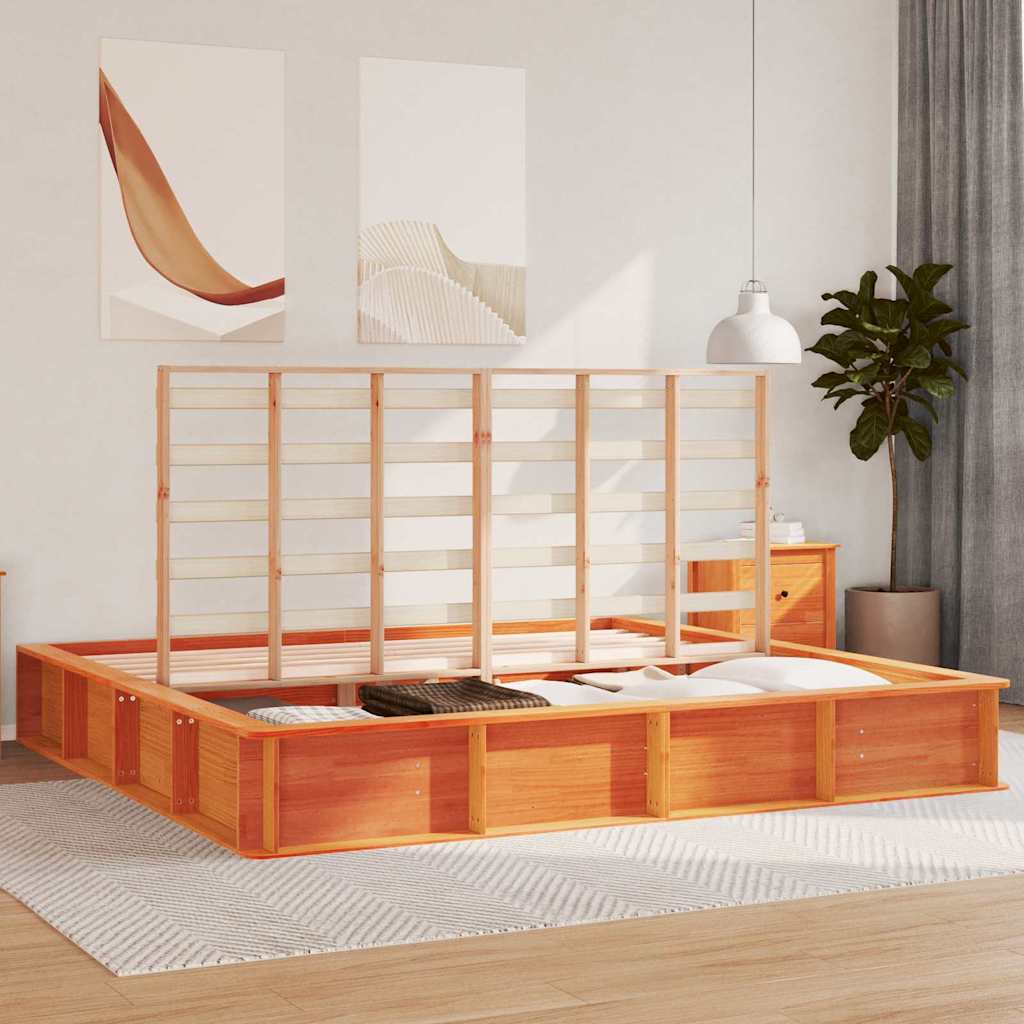 vidaXL Ramka łóżka Woskowy Brąz 200 x 200 cm Lite drewno sosnowe