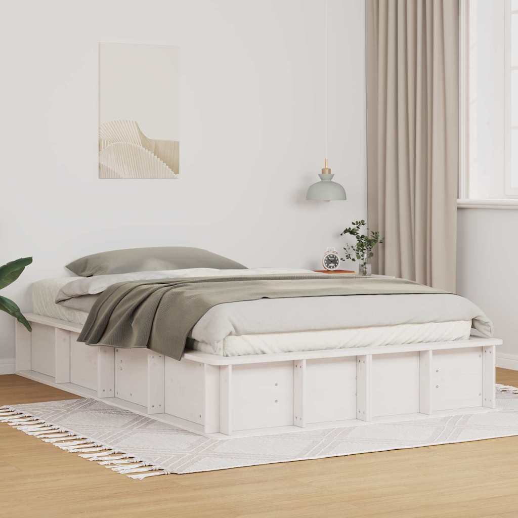 vidaXL Ramka łóżka Biały 135 x 190 cm Lite drewno sosnowe
